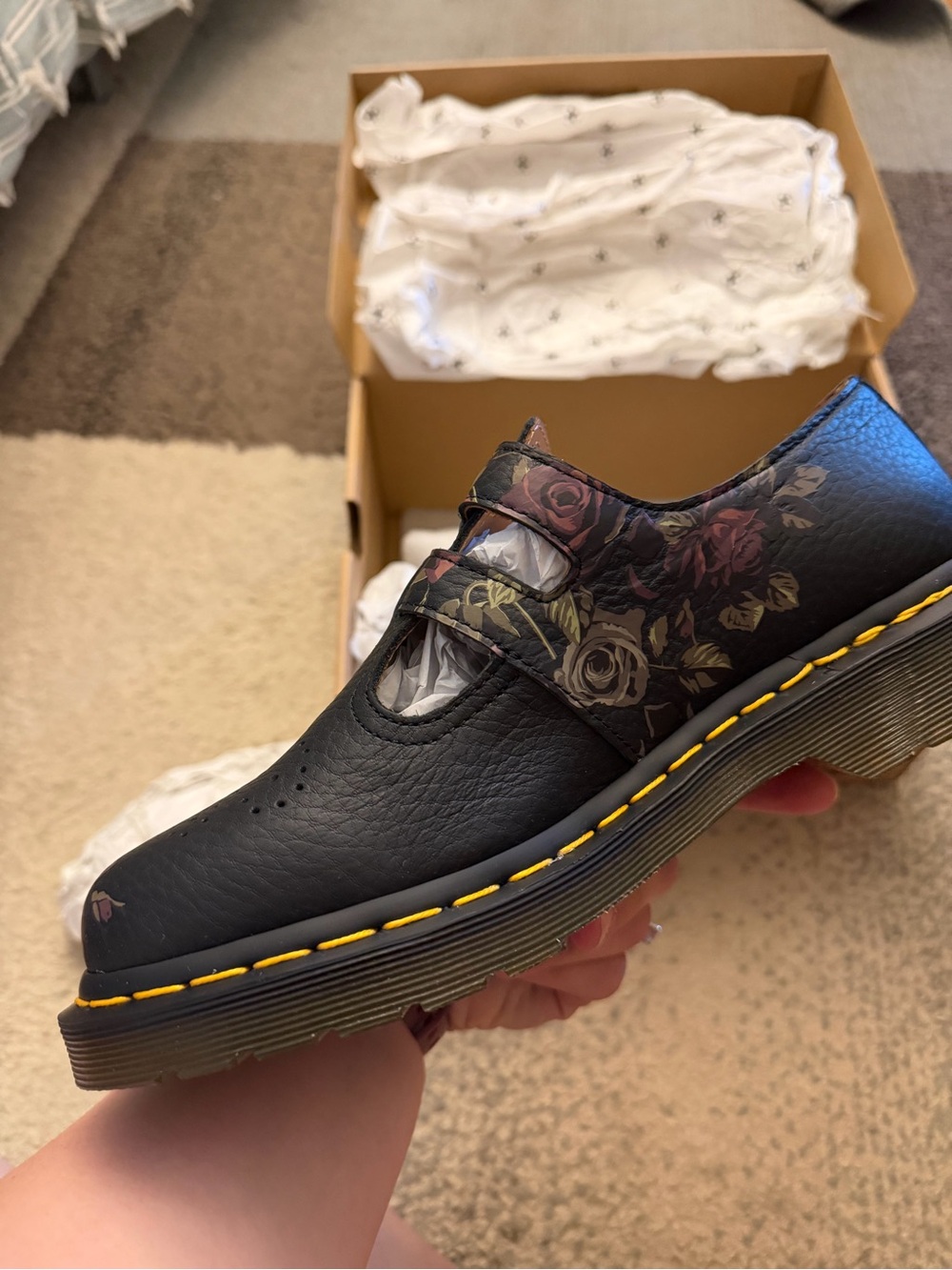 Dr. Martens Women’s Black Leather Decayed Roses Mary Jane - Picture 2 of 6